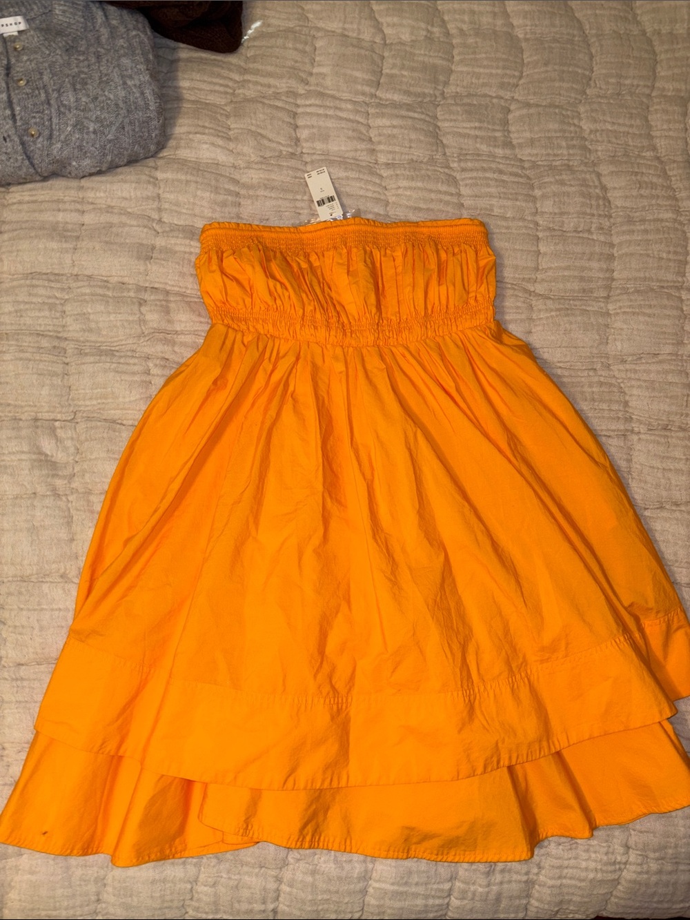 Maeve Bright Orange Strapless Tiered Sundress